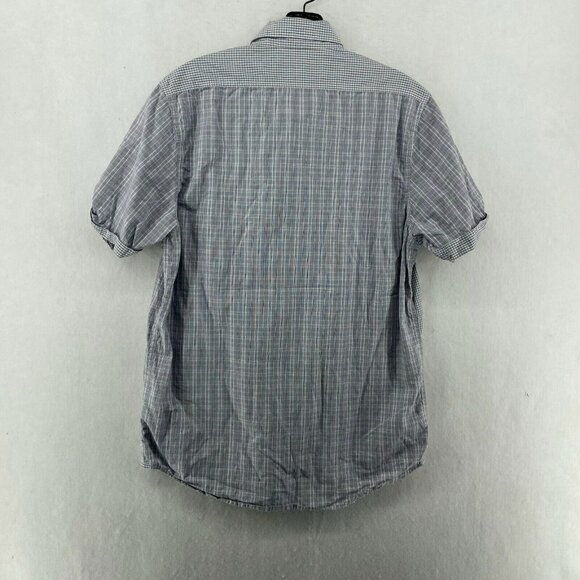 Brilliant Colours by Velour Button Shirt Men’s Sz S Blue Plaid Roll-Tab Pockets - Picture 2 of 12